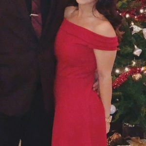 Season of Fun Red Off-the-Shoulder Skater Dress